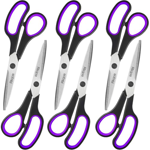 Scissors, Rkqoa 8" All Purpose Scissors 6 Pack - Comfort-Grip Sharp Scissors for Office School House Sewing Fabric Crafts Art