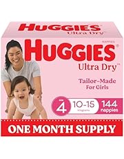 Huggies Ultra Dry Nappies Girls Size 4 (10-15kg) 144 Count - One Month Supply (Packaging May Vary)