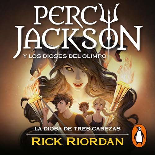 Diseño de la portada del título La diosa de tres cabezas (Percy Jackson y los dioses del Olimpo 7)