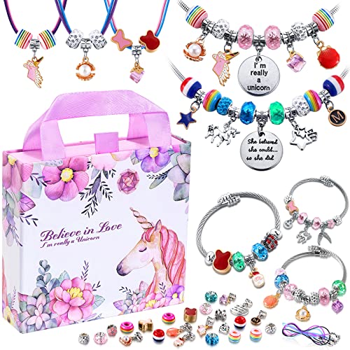 COO&KOO Charm Bracelet Making Kit, A Unicorn Girls Toy That Inspires Creativity and Imagination, Crafts for Ages 8-12 with Je