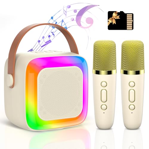 Mini Karaoke Machine for Kids Adults,Portable Bluetooth Karaoke Speaker with 2 Wireless Microphone and LED Lights,Toys for Pa