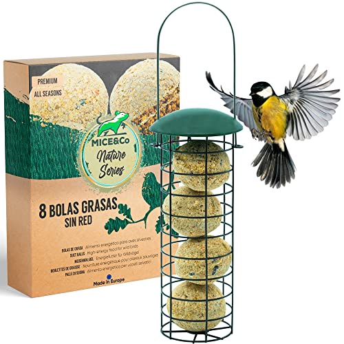 Mice&Co Comedero Pájaros Bolas de Grasa Exterior - Alimentador Aves Silvestres Colgante Recargable para Jardín con Bolas Sebo