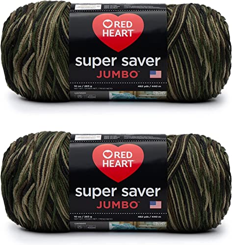 Red Heart Super Saver Jumbo Camouflage Yarn - 2 Pack of 283g/10oz - Acrylic - 4 Medium (Worsted) - 482 Yards - Knitting/Croch