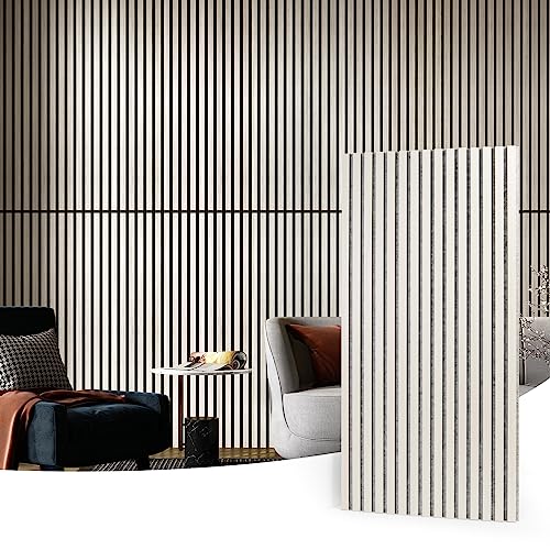 Art3d 2 Wood Slat Acoustic Panels for Wall and Ceiling - 3D Fluted Sound Absorbing Panel with Wood Finish - White Elm