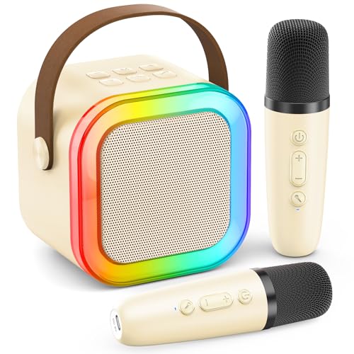 Karaoke Machine for Kids Adults, Portable Bluetooth Mini Karaoke Microphone Singing Speaker with 2 Wireless Mic and Light,Toy