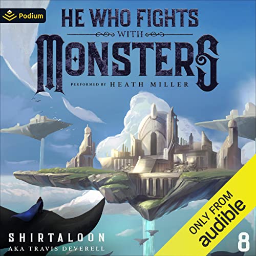 Diseño de la portada del título He Who Fights with Monsters 8