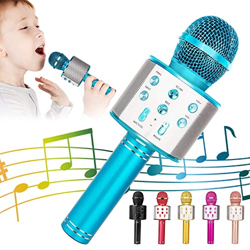 KIDWILL Wireless Bluetooth Karaoke Microphone for Kids, 5-in-1 Portable Handheld Karaoke Mic Speaker Player Recorder with Adj