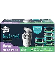 Tommee Tippee Twist and Click Advanced Nappy Bin Refill Cassettes, Sustainably Sourced Antibacterial GREENFILM, Pack of 6