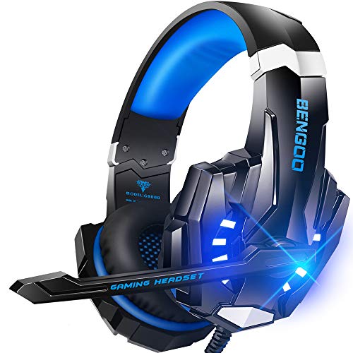 BENGOO G9000 Stereo Gaming Headset for PS4 PC Xbox One PS5 Controller, Noise Cancelling Over Ear Headphones with Mic, LED Lig