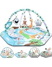 Baby Gym Play Mat, 8-in-1 Tummy Time Mat &amp; Ball Pit with 6 Toys, Washable Baby Activity Play Mat for Visual, Hearing, Sensory, Motor Development, Baby Toys Toddler Infant 0-3-6-9-12 Months