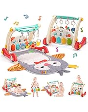 CUTE STONE Baby Gym Play Mat &amp; Baby Learning Walker, Baby Activity Mat with Play Piano, Musical Activity Center with Lights, Baby Push Walkers &amp; Tummy Time Mat for Infant Newborn Toddlers