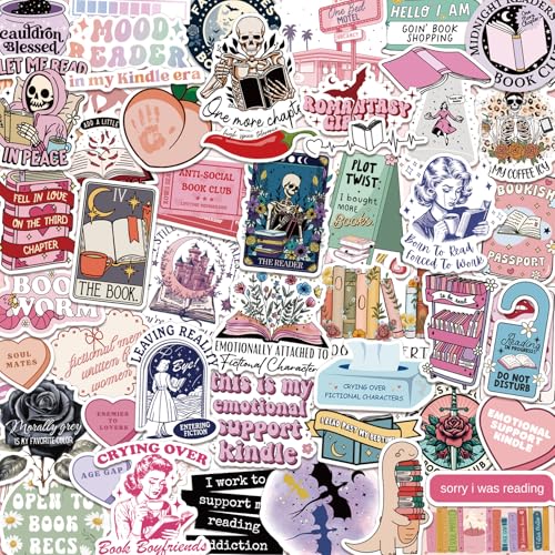 150 PCS Romance Book Stickers for Kindle, Holographic Bookish Sticker Pack Reading Booktok Glitter Vinyl Decals for Laptop Eb