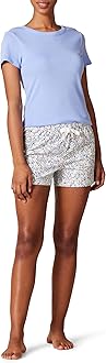 Image of Amazon Essentials Conjunto de Camisetas para Dormir y Pantalón Corto de Popelín Mujer