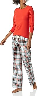 Image of Amazon Essentials Conjunto para Dormir Ligero con Pantalón de Franela y Camiseta de Manga Larga (Disponible en Tallas Grandes) Mujer