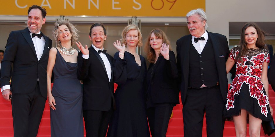 Maren Ade, Lucy Russell, Peter Simonischek, Sandra Hüller, Trystan Pütter, Ingrid Bisu, and Thomas Loibl at an event for Toni Erdmann (2016)