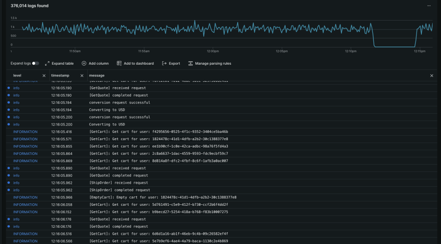 UI de logs en New Relic