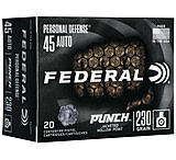 Federal Premium Personal Defense Punch 45 Auto 230 Grain Jacketed Hollow Point Centerfire Pistol Ammunition