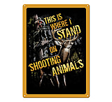 Image of River's Edge 12in x 17in Tin Sign - Shootin Animals