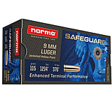 Image of Norma Safeguard 9mm Luger 115 Grain Jacketed Hollow Point Brass Cased Centerfire Pistol Ammunition