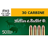 Sellier &amp; Bellot 30 Carbine 110 Grain Full Metal Jacket Rifle Ammo, 50 Rounds, SB30A