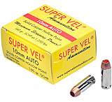 Super Vel Ammunition 10mm 160 grain Solid Copper Hollow Point Brass Cased Pistol Ammunition