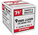 Image of Winchester USA Handgun 9mm Luger 115 Grain Full Metal Jacket (FMJ) Brass Cased Centerfire Pistol Ammunition