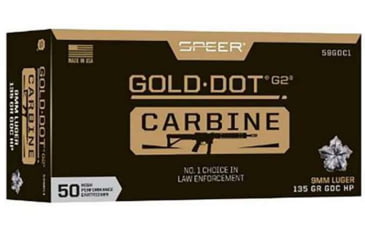 Image of Speer Gold Dot G2 9mm 135 Grain Gold Dot Hollow Point Brass Cased Pistol Ammo, 50 Rounds, 59GDC1