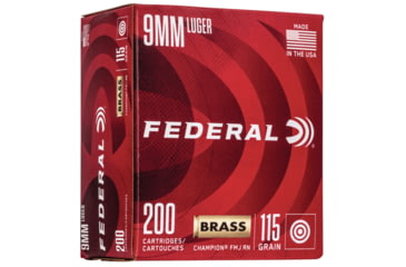 Image of Federal Premium Champion Training Pistol Ammo, 9 mm Luger, Full Metal Jacket, 115 grain, 200 Rounds, WM51992