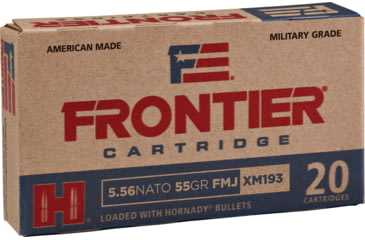 Image of Hornady Frontier 5.56x45mm NATO 55 grain Full Metal Jacket Brass Cased Centerfire Rifle Ammo, 20 Rounds, FR200