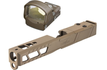 Image of Leupold DeltaPoint Pro 6 MOA Dot Red Dot Sight, Flat Dark Earth and TRYBE Defense Pistol Slide, Glock 17, Gen 3, DeltaPoint Pro Cut, Version 2, FDE Cerakote