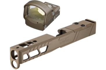 Image of Leupold DeltaPoint Pro 6 MOA Dot Red Dot Sight, Flat Dark Earth and TRYBE Defense Pistol Slide, Glock 17, Gen 4, DeltaPoint Pro Cut, Version 2, FDE Cerakote