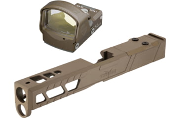 Image of Leupold DeltaPoint Pro 6 MOA Dot Red Dot Sight, Flat Dark Earth and TRYBE Defense Pistol Slide, Glock 17, Gen 5, DeltaPoint Pro Cut, Version 2, FDE Cerakote