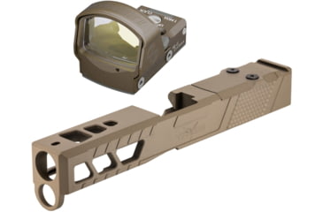 Image of Leupold DeltaPoint Pro 6 MOA Dot Red Dot Sight, Flat Dark Earth and TRYBE Defense Pistol Slide, Glock 19, Gen 4, DeltaPoint Pro Cut, Version 2, FDE Cerakote