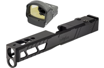 Image of Leupold DeltaPoint Pro 6 MOA Dot Red Dot Sight, Matte Black and TRYBE Defense Pistol Slide, Glock 17, Gen 4, DeltaPoint Pro Cut, Version 2, Black Cerakote