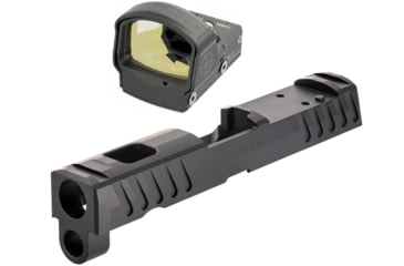 Image of Leupold DeltaPoint Pro 6 MOA Dot Red Dot Sight, Matte Black and TRYBE Defense Sig Sauer P320 Pistol Slide, DeltaPoint Pro Cut, Black