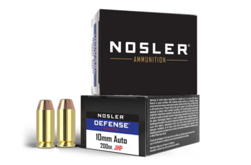 Image of Nosler Defense, 10mm, 200 Grain, BJHP, Brass Cased, Centerfire Pistol Ammunition, 20 Rounds, 39156