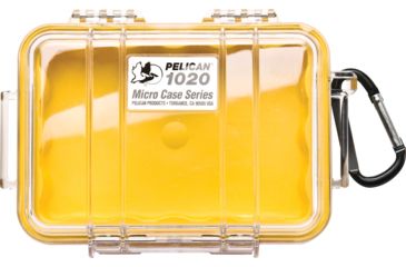 Image of Pelican 1020 Micro Watertight Dry Box, 6.37x4.75x2.12in, Clear Yellow w/Carabiner, 1020-027-100