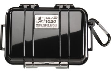 Image of Pelican 1020 Micro Watertight Dry Box, 6.37x4.75x2.12in, Solid Black w/Carabiner Loop, 1020-025-110