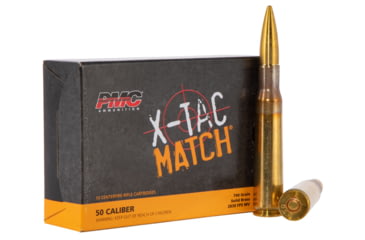 Image of PMC Ammunition Match .50 BMG 740 Grain Brass Solid Brass Cased Rifle Ammo, 10 Rounds, 50XM