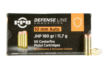 Image of PPU Defense 10mm Auto 180 Grain Jacketed Hollow Point Brass Cased Pistol Ammo, 50 Rounds, PPD10