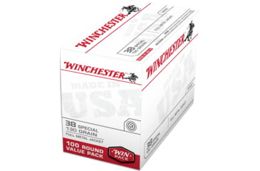 Image of Winchester USA Handgun .38 Special 130 grain Full Metal Jacket Centerfire Pistol Ammo, 100 Rounds, USA38SPVP