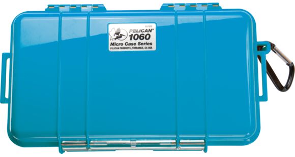 Image of Pelican 1060 Micro Water/Crushproof Dry Box, 9.37x5.56x2.62in - Solid Blue w/Carabiner