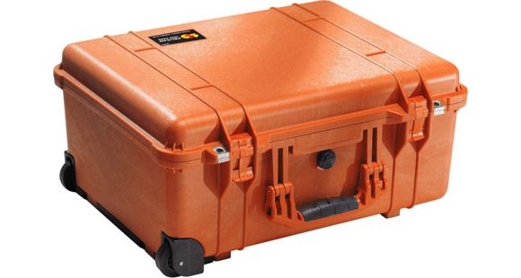 Image of Pelican 1654 Large Crushproof Wheeled Dry Case, 30.75x20.5x11.6in, Orange w/ Liner &amp; No Foam, 1650-021-150