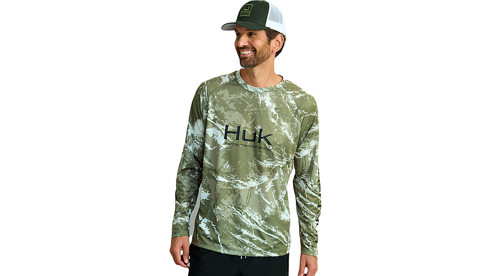 HUK Performance Fishing Mossy Oak Pursuit Crew - Mens, Mo Sw Freshwtr, Medium, H1200610-947-M