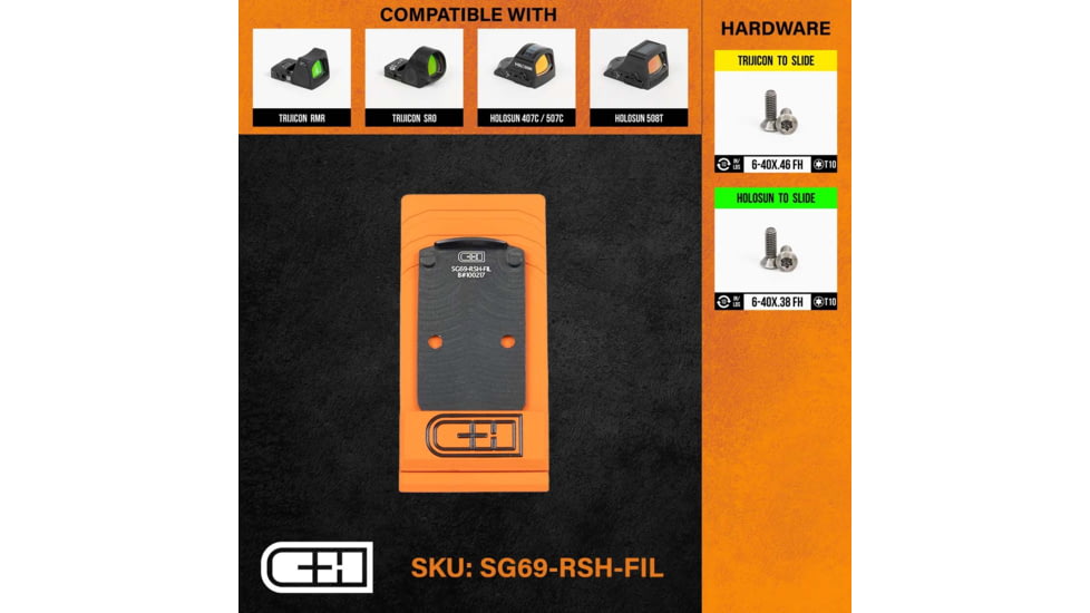 C&amp;H Precision Weapons SIG P226/P229 RX/Pro Series, AXG Scorpion R1P/DPP CUT w/ RMR, Holosun Holes Filler Plate, Trijicon RMR/SRO, Holosun 407C/507C/508C/508T, Black, SG69-RSH-FIL