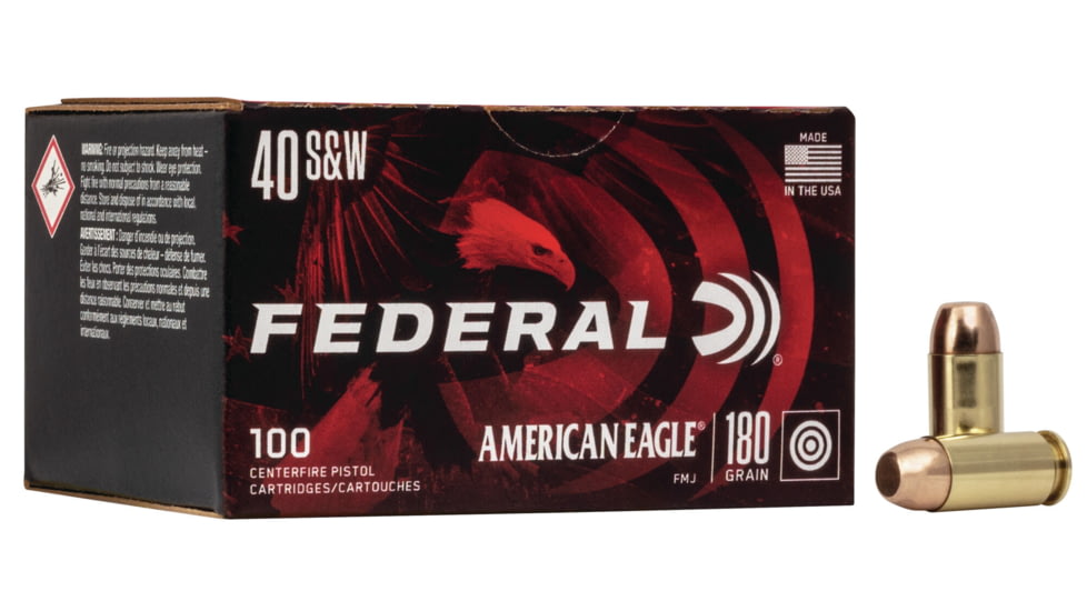 Federal Premium American Eagle Pistol Ammo, .40 S&amp;W, Full Metal Jacket, 180 grain, 100 Rounds, AE40R100