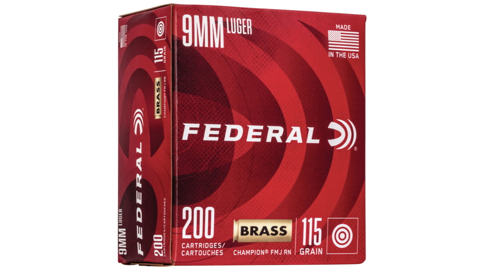 Federal Premium Champion Training Pistol Ammo, 9 mm Luger, Full Metal Jacket, 115 grain, 200 Rounds, WM51992