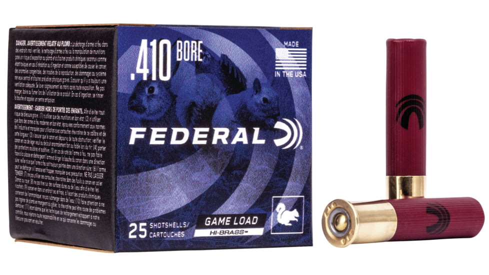 Federal Premium Game Shok 410 Bore 1/2 oz Game Load Upland Hi-Brass Centerfire Shotgun Ammo, 6 Shot, 25 Rounds, H412 6, H412 6