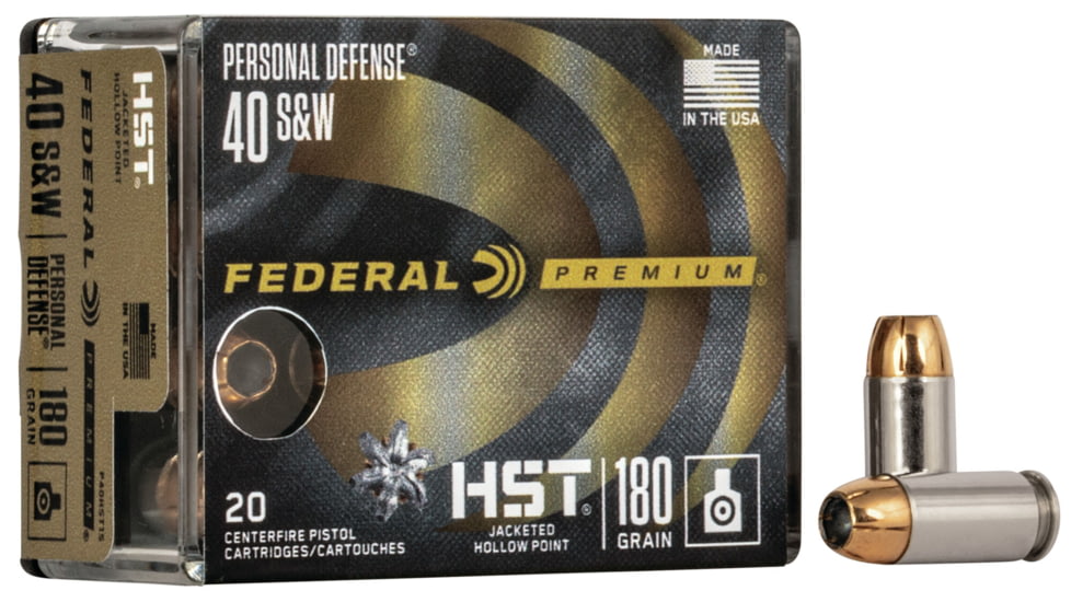 Federal Premium Personal Defense Pistol Ammo, .40 S&amp;W, HST Jacketed Hollow Point, 180 grain, 20 Rounds, P40HST1S