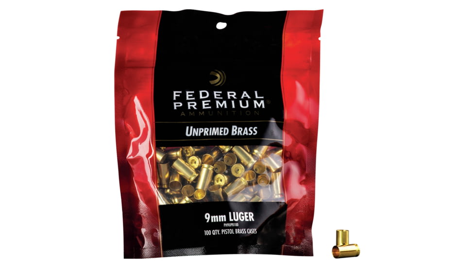 Federal Premium Unprimed Brass-Handgun, 9 mm Luger, PH9UPB100